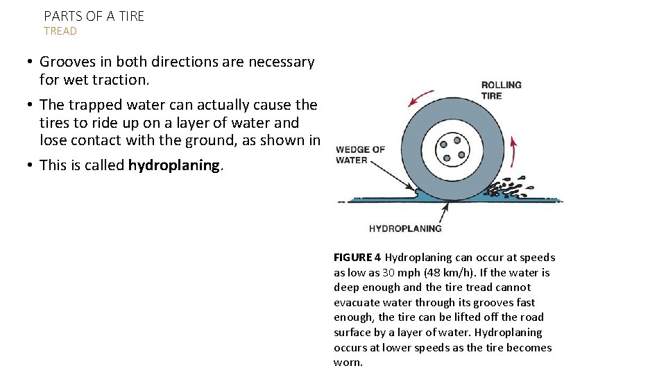 PARTS OF A TIRE TREAD • Grooves in both directions are necessary for wet