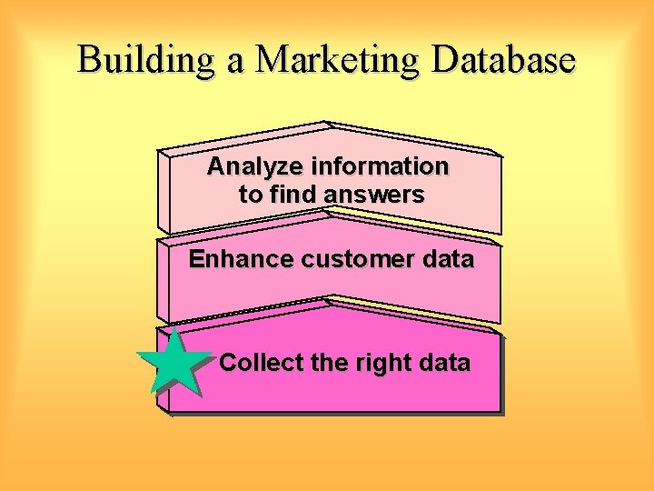 Building a Marketing Database Analyze information to find answers Enhance customer data Collect the