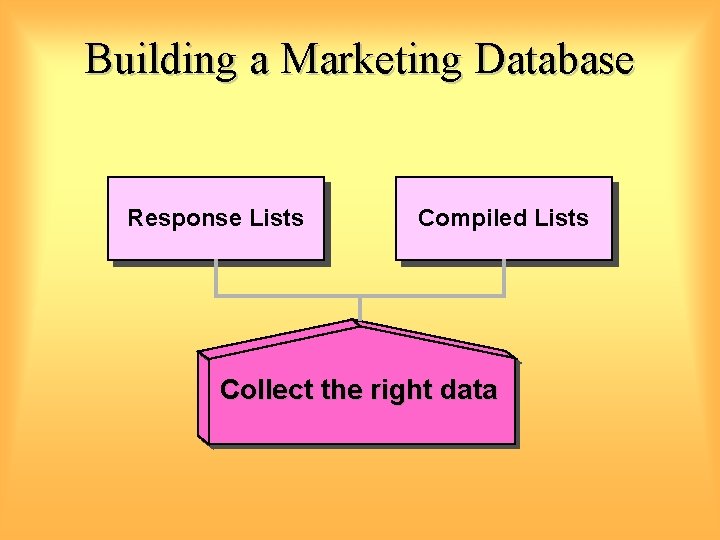 Building a Marketing Database Response Lists Compiled Lists Collect the right data 