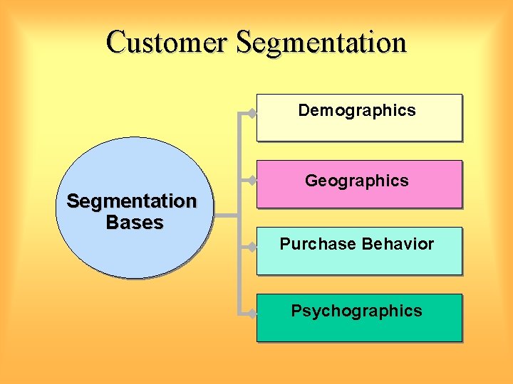 Customer Segmentation Demographics Segmentation Bases Geographics Purchase Behavior Psychographics 