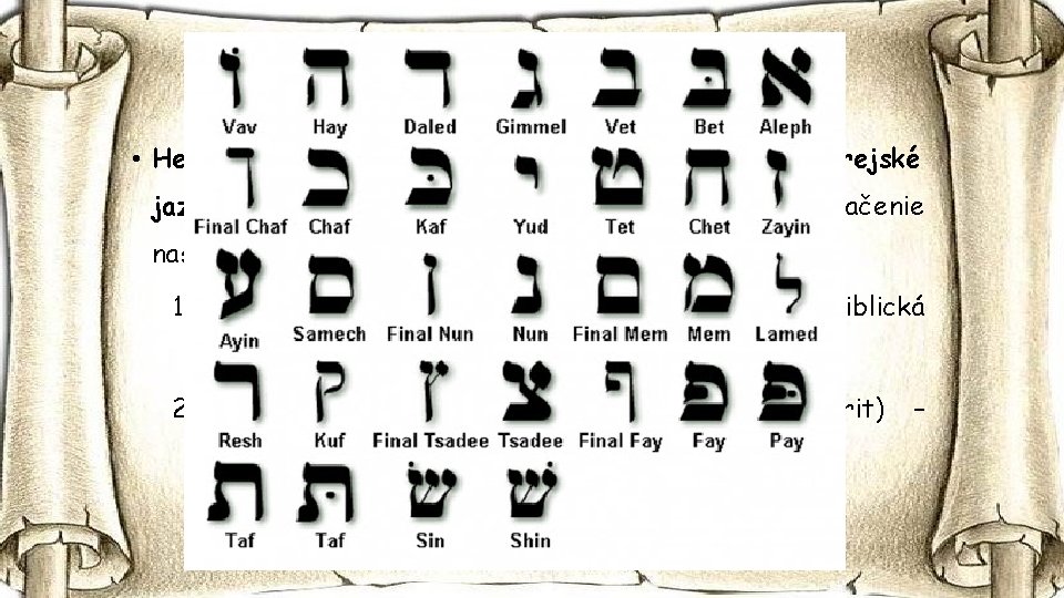 Hebrejčina • Hebrejčina (ak sa chápe ako 1 jazyk) alebo hebrejské jazyky (ak sa