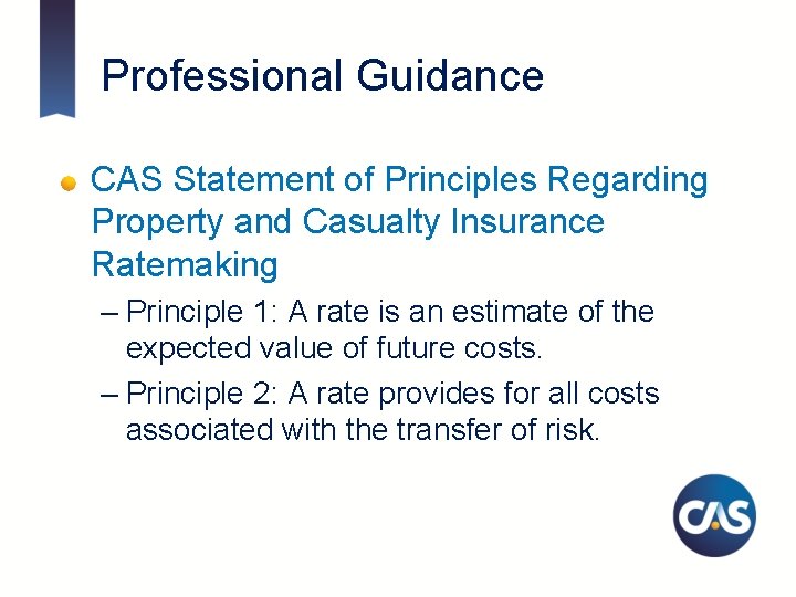Professional Guidance CAS Statement of Principles Regarding Property and Casualty Insurance Ratemaking – Principle