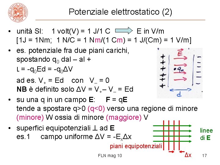 Potenziale elettrostatico (2) • unità SI: 1 volt(V) = 1 J/1 C E in