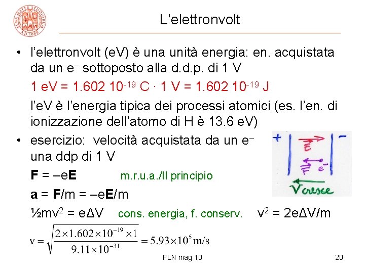 L’elettronvolt • l’elettronvolt (e. V) è una unità energia: en. acquistata da un e–