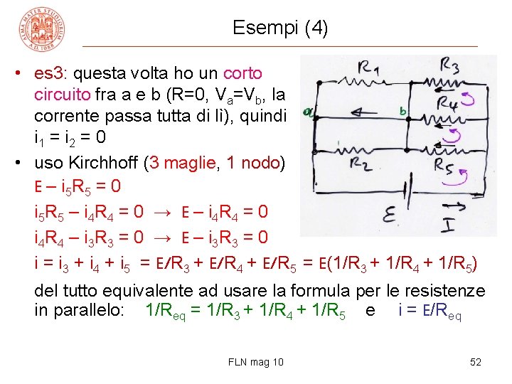 Esempi (4) • es 3: questa volta ho un corto circuito fra a e