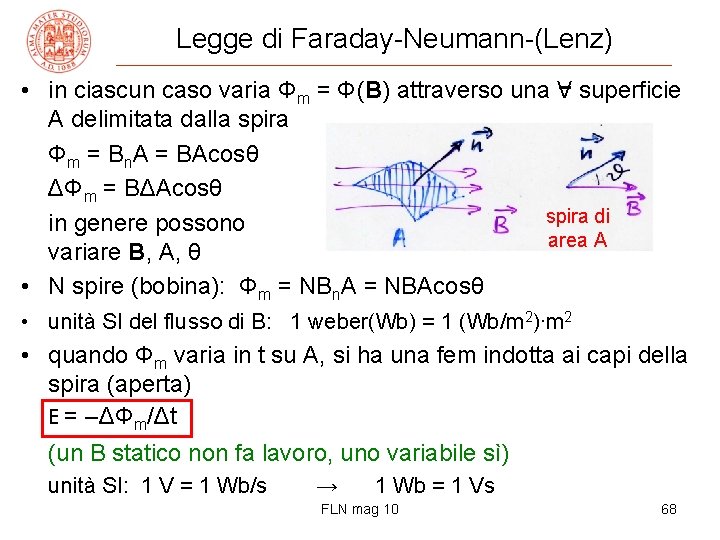 Legge di Faraday-Neumann-(Lenz) • in ciascun caso varia Φm = Φ(B) attraverso una V