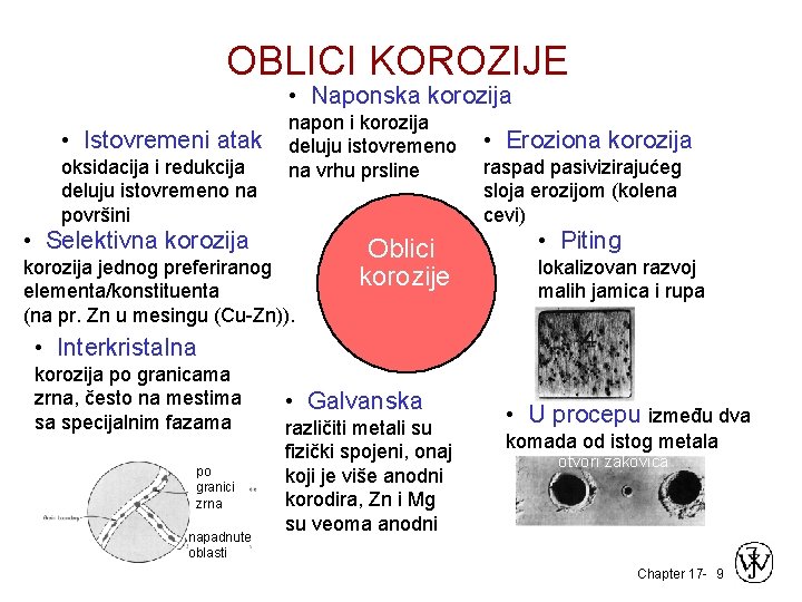 OBLICI KOROZIJE • Naponska korozija • Istovremeni atak oksidacija i redukcija deluju istovremeno na