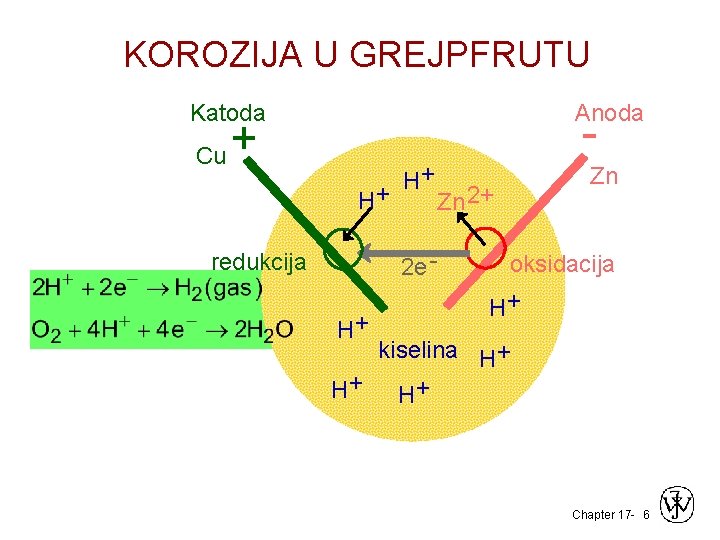 KOROZIJA U GREJPFRUTU Katoda Anoda - Cu + H+ H+ Zn 2+ 2 e