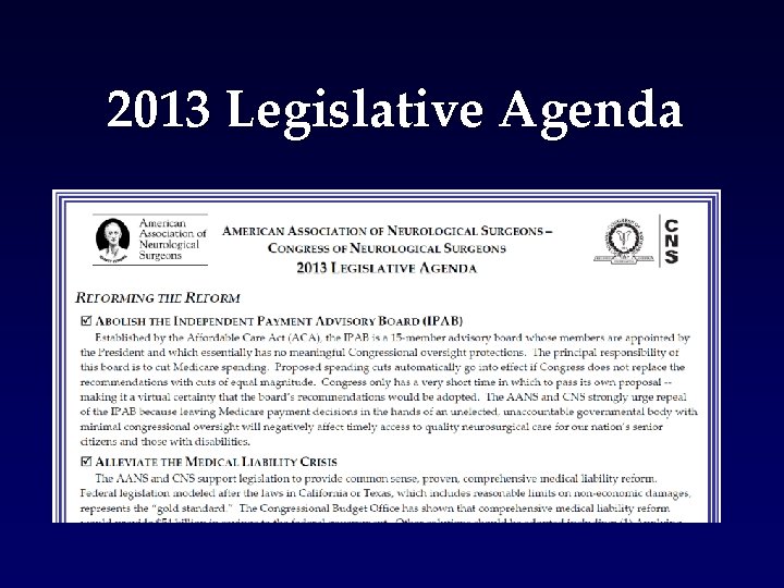 2013 Legislative Agenda 