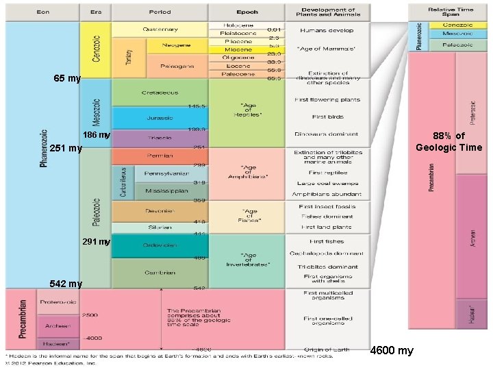 65 my 186 my 88% of Geologic Time 251 my 291 my 542 my