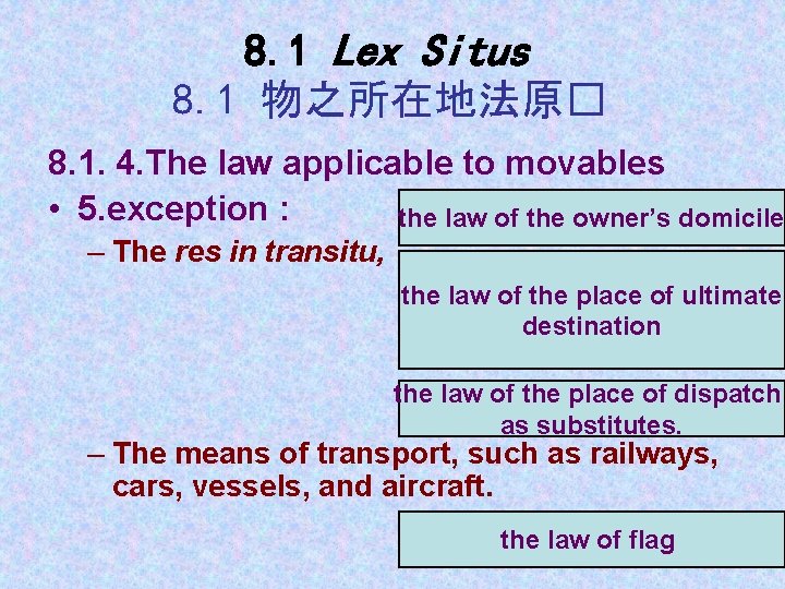 8. 1 Lex Situs 8. 1 物之所在地法原� 8. 1. 4. The law applicable to