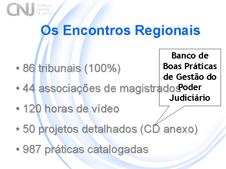 Os Encontros Regionais • 86 • 44 Banco de Boas Práticas tribunais (100%) de