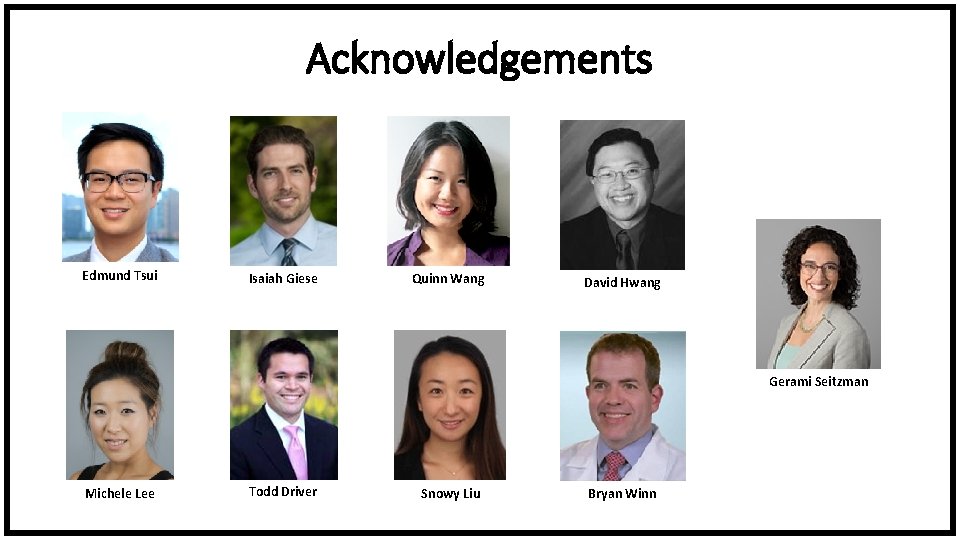 Acknowledgements Edmund Tsui Isaiah Giese Quinn Wang David Hwang Gerami Seitzman Michele Lee Todd