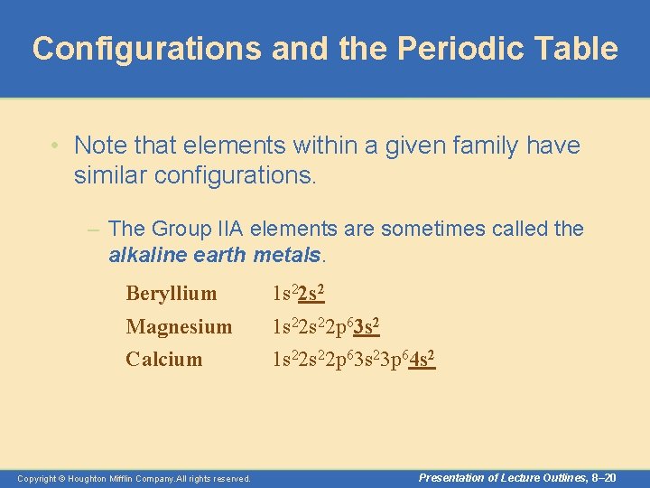 Configurations and the Periodic Table • Note that elements within a given family have