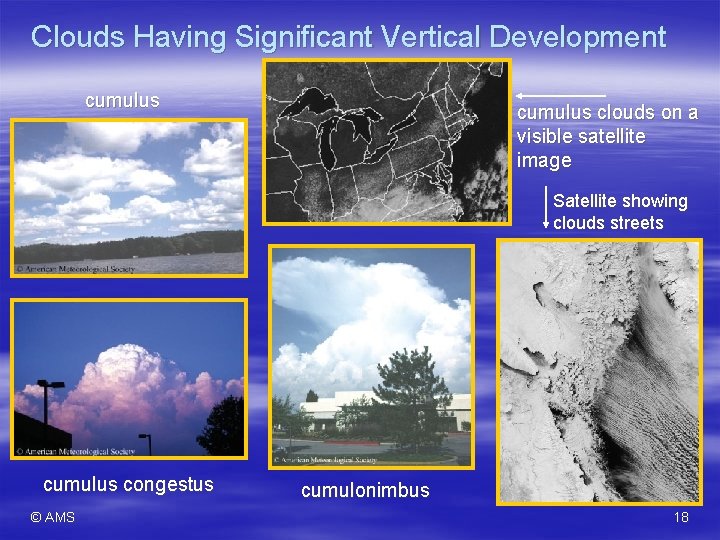 Clouds Having Significant Vertical Development cumulus clouds on a visible satellite image Satellite showing