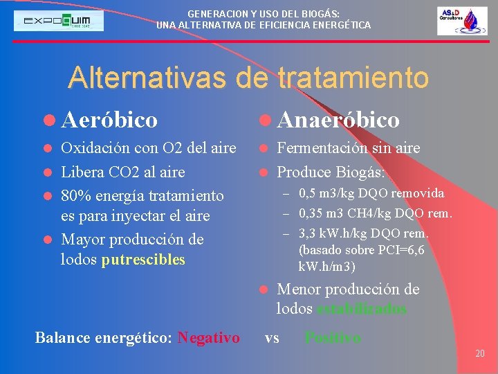 GENERACION Y USO DEL BIOGÁS: UNA ALTERNATIVA DE EFICIENCIA ENERGÉTICA Alternativas de tratamiento l