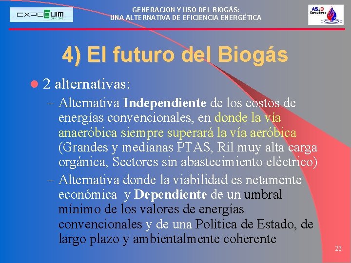 GENERACION Y USO DEL BIOGÁS: UNA ALTERNATIVA DE EFICIENCIA ENERGÉTICA 4) El futuro del