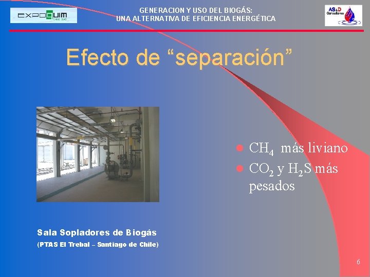 GENERACION Y USO DEL BIOGÁS: UNA ALTERNATIVA DE EFICIENCIA ENERGÉTICA Efecto de “separación” CH