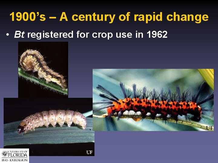 1900’s – A century of rapid change • Bt registered for crop use in