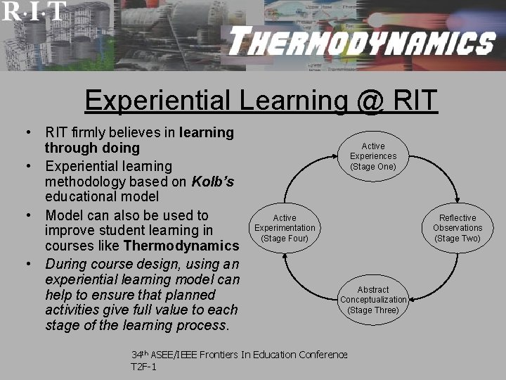 Experiential Learning @ RIT • RIT firmly believes in learning through doing • Experiential Experiential Learning @ RIT • RIT firmly believes in learning through doing • Experiential