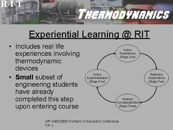 Experiential Learning @ RIT • Includes real life experiences involving thermodynamic devices • Small Experiential Learning @ RIT • Includes real life experiences involving thermodynamic devices • Small