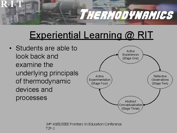 Experiential Learning @ RIT • Students are able to look back and examine the Experiential Learning @ RIT • Students are able to look back and examine the