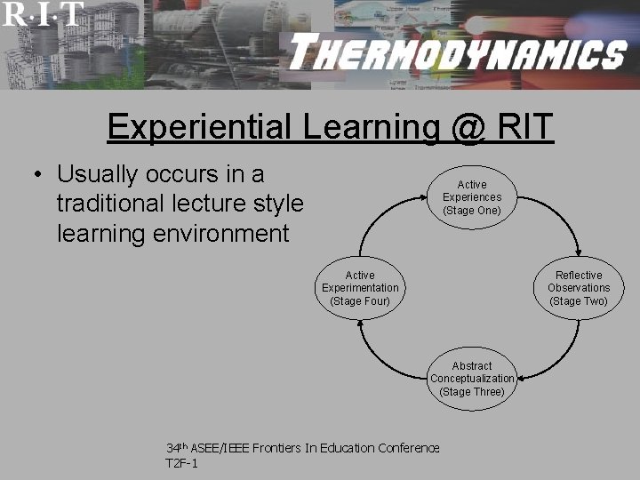 Experiential Learning @ RIT • Usually occurs in a traditional lecture style learning environment Experiential Learning @ RIT • Usually occurs in a traditional lecture style learning environment