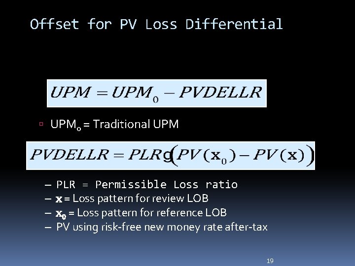 Offset for PV Loss Differential UPM 0 = Traditional UPM – – PLR =