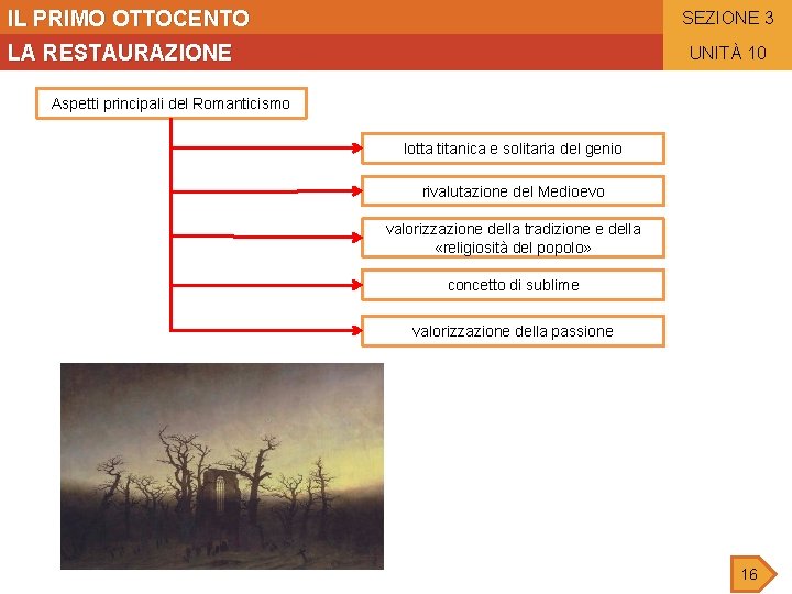 IL PRIMO OTTOCENTO SEZIONE 3 LA RESTAURAZIONE UNITÀ 10 Aspetti principali del Romanticismo lotta