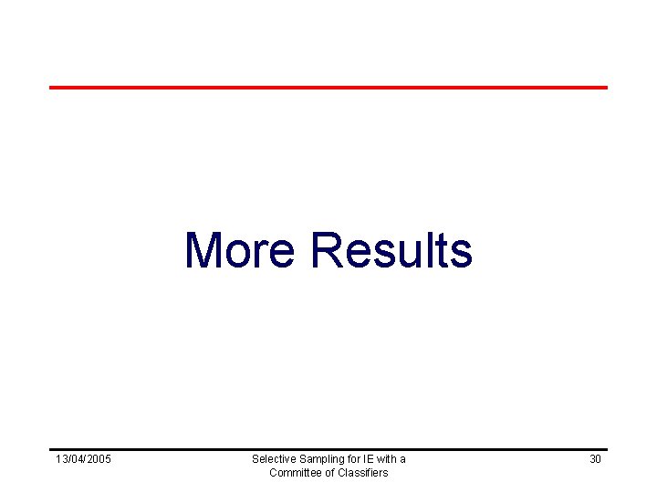 More Results 13/04/2005 Selective Sampling for IE with a Committee of Classifiers 30 