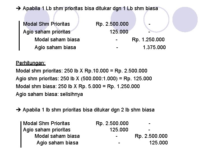  Apabila 1 Lb shm prioritas bisa ditukar dgn 1 Lb shm biasa Modal