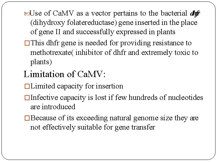  Use of Ca. MV as a vector pertains to the bacterial dhfr (dihydroxy