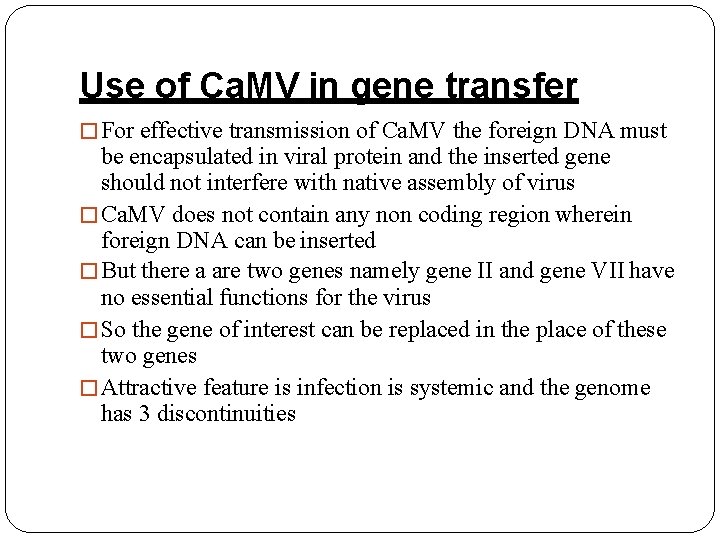 Use of Ca. MV in gene transfer �For effective transmission of Ca. MV the