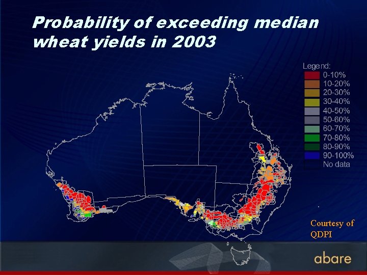 Probability of exceeding median wheat yields in 2003 Emerald # Roma # Dalby #