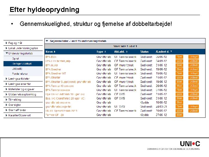 Efter hyldeoprydning • Gennemskuelighed, struktur og fjernelse af dobbeltarbejde! 