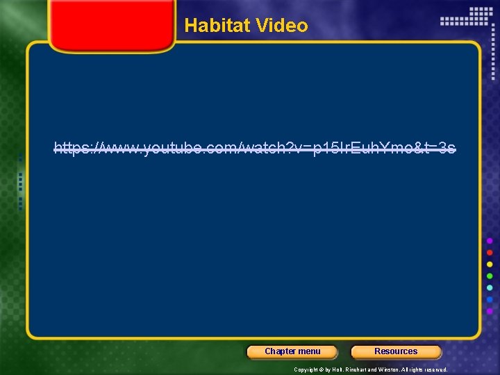 Habitat Video https: //www. youtube. com/watch? v=p 15 Ir. Euh. Ymo&t=3 s Chapter menu