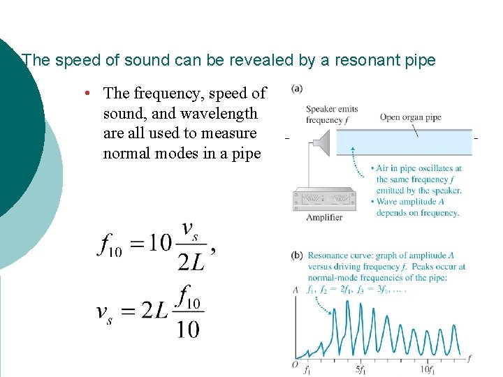 The speed of sound can be revealed by a resonant pipe • The frequency,