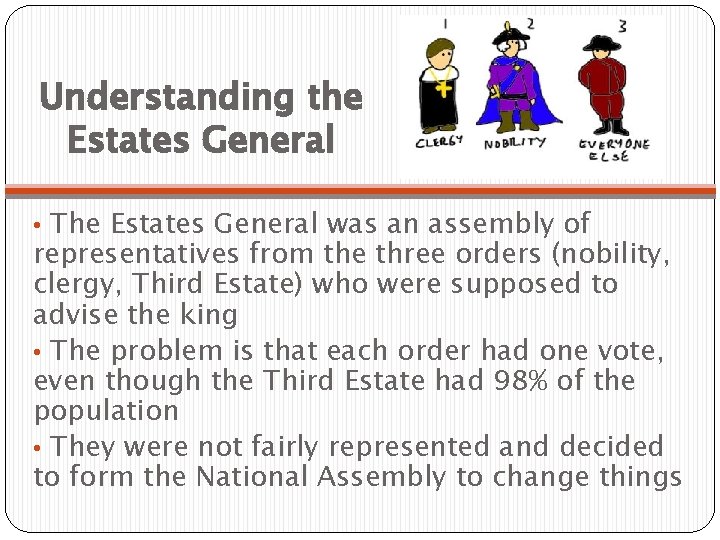 Understanding the Estates General • The Estates General was an assembly of representatives from Understanding the Estates General • The Estates General was an assembly of representatives from