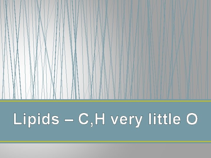 Lipids – C, H very little O 