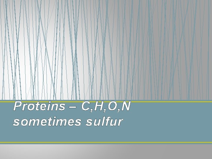Proteins – C, H, O, N sometimes sulfur 