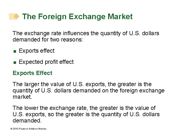 The Foreign Exchange Market The exchange rate influences the quantity of U. S. dollars