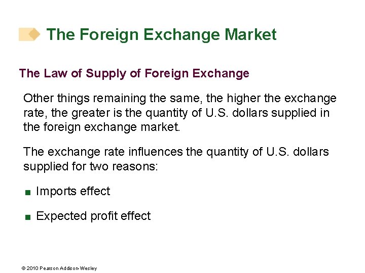 The Foreign Exchange Market The Law of Supply of Foreign Exchange Other things remaining
