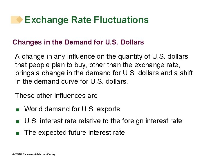 Exchange Rate Fluctuations Changes in the Demand for U. S. Dollars A change in
