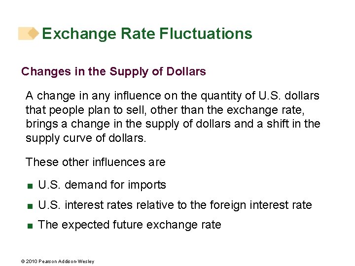 Exchange Rate Fluctuations Changes in the Supply of Dollars A change in any influence