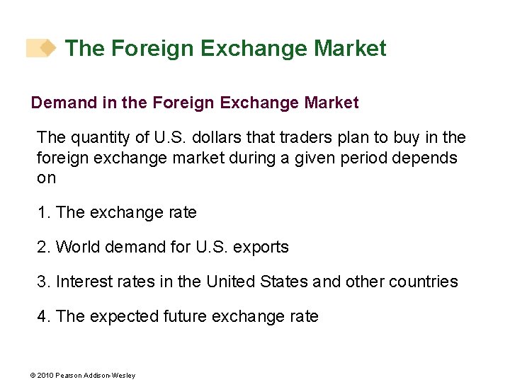 The Foreign Exchange Market Demand in the Foreign Exchange Market The quantity of U.