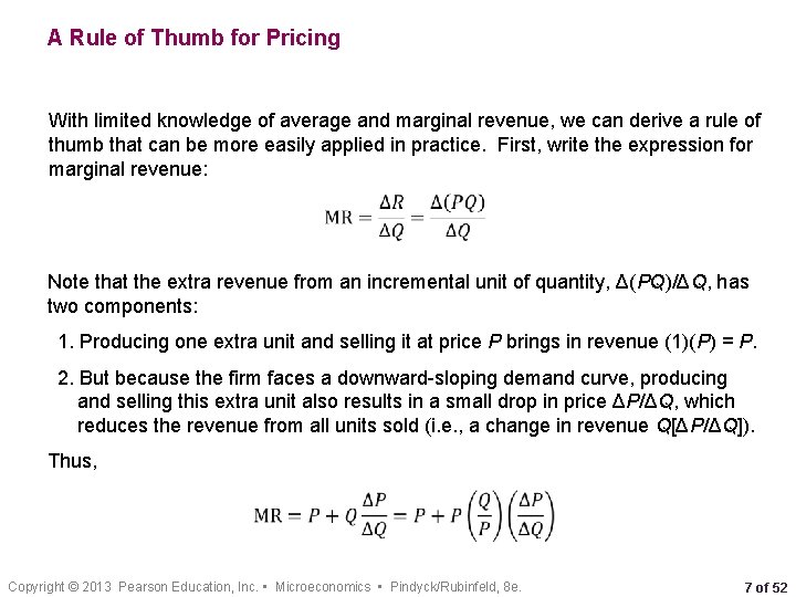 A Rule of Thumb for Pricing With limited knowledge of average and marginal revenue,