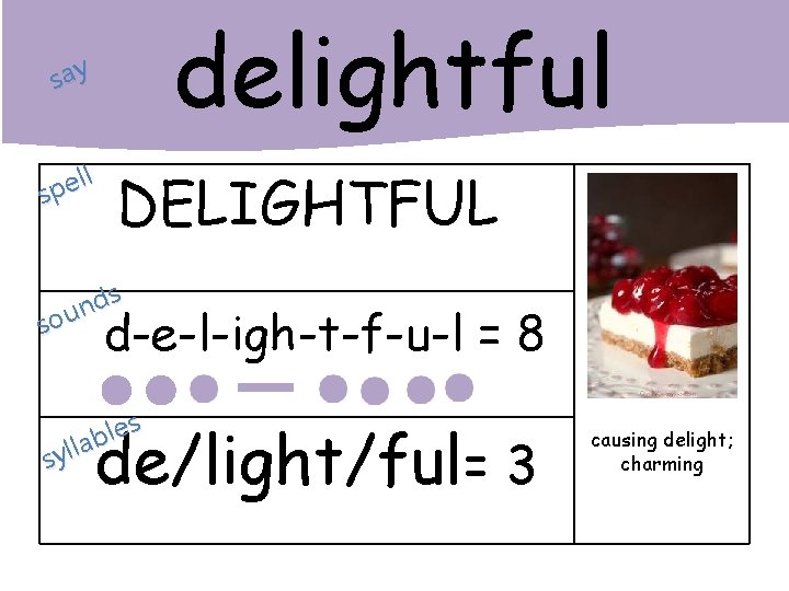 delightful say ll e p s DELIGHTFUL s d n sou d-e-l-igh-t-f-u-l = 8