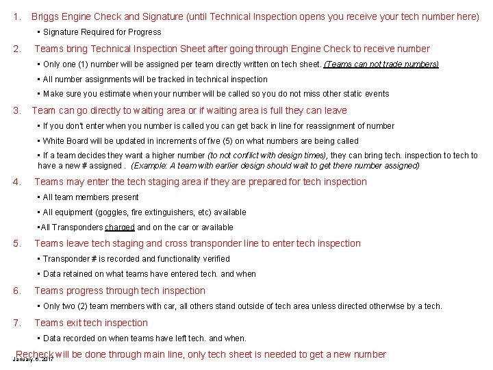 1. Briggs Engine Check and Signature (until Technical Inspection opens you receive your tech