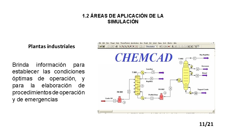 1. 2 ÁREAS DE APLICACIÓN DE LA SIMULACIÓN Plantas industriales Brinda información para establecer