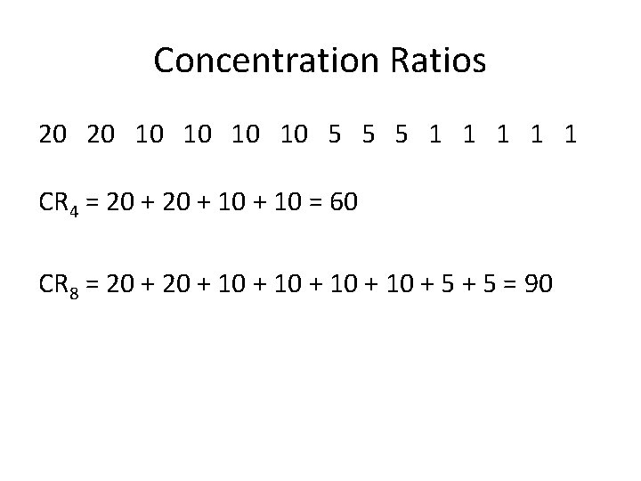 Concentration Ratios 20 20 10 10 5 5 5 1 1 1 CR 4